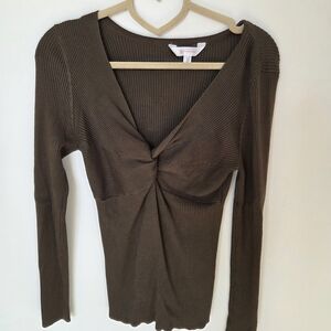 Elegant Brown Ribbed Women's Top